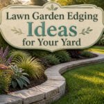 A colorful garden with different types of lawn edging materials.