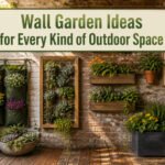 A vibrant wall garden with various flowers and plants in pocket planters.
