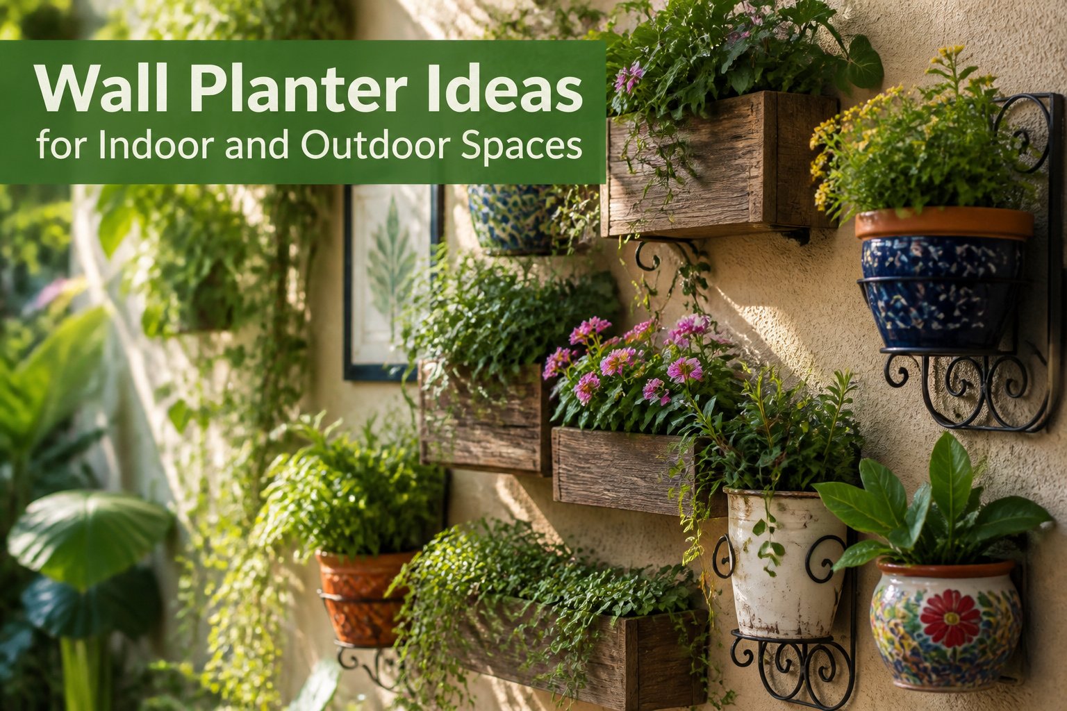 Various wall planters displayed in different styles for indoor and outdoor use.